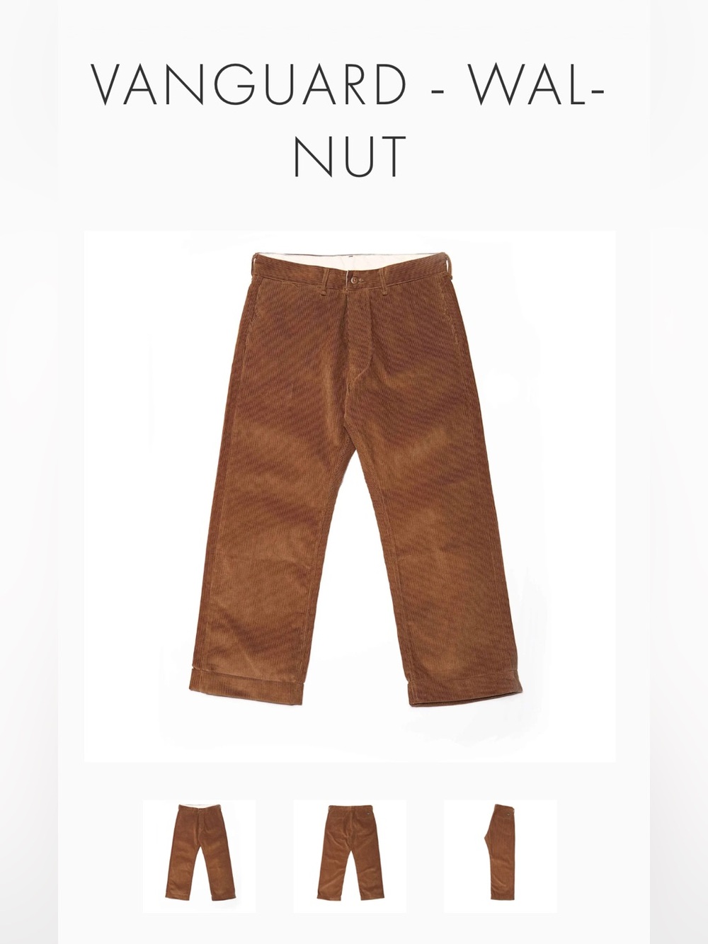 Runabout Twills & Canvas brand in the Vanguard style, Walnut brown Corduroys